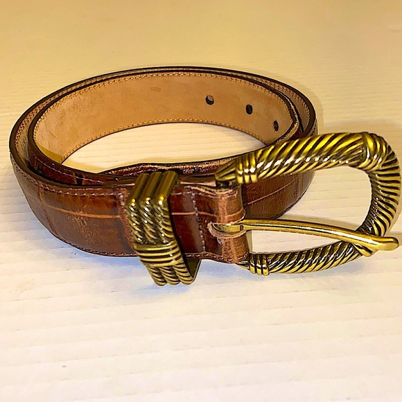 Brighton Accessories - Brighton Women Size Small Brown Five Holes Adjustable Croc Style Gold Metal Belt